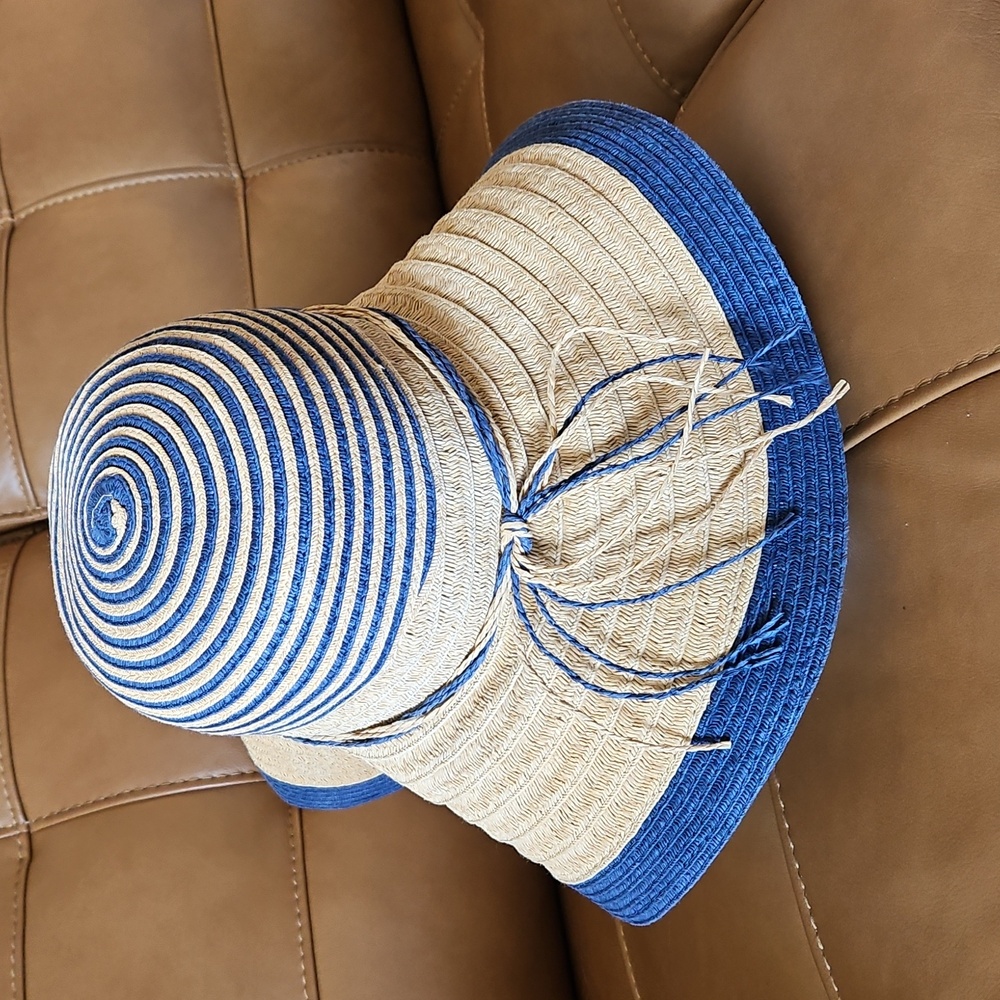 Panama Jack 100% Paper Blue and Tan Wide Brim Sun Hat